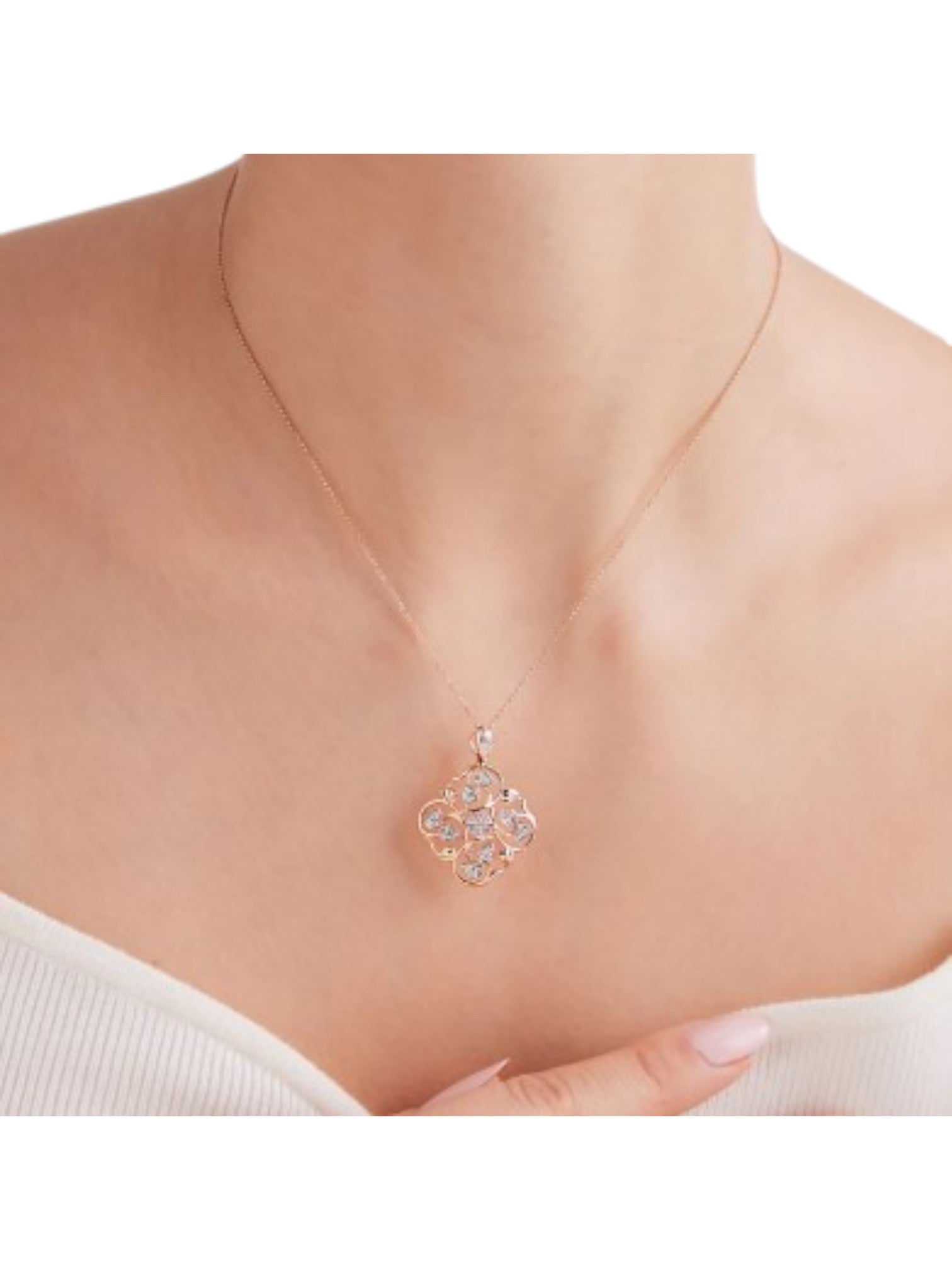 Trendy Design 925 Sterling Silver CZ Stones Rose Gold Plated Pendant With Chain For Women By Kesardeep